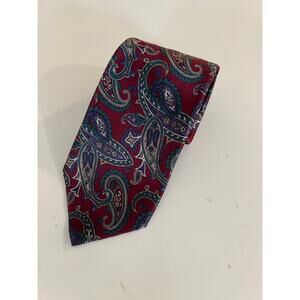 Vintage Geoffrey Beene Men's Silk Neck Tie Blend Red Green Blue Paisley JL